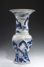 Zun-type baluster vase, ceramics, porcelain, blue and white porcelain, deer, pines, rocks, Kangxi