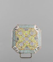 Vase with a lid, ceramics, colored porcelain, openwork perforated lid, decorated with flowers,