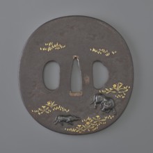 Crossguard tsuba, Ichiryûsai Masamitsu; Shôami school. Oval tsuba tatemaru gata decorated in high