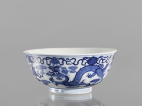 Bowl, ceramics with pearls, blue-and-white porcelain in Qianlong/Qing style, decorated with dragons