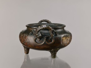 Ding incense burner, Chinese, Qing 1644–1911, backdated signatures, dragon-shaped handles. Based on