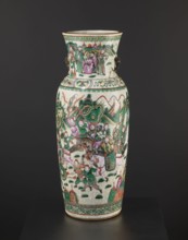 Vase;, Slightly tapering toward the bottom with a thick neck slightly flared upward and two small