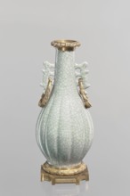 Vase; Chinese; Qing 1644–1911; 19th century. Celadon ceramic decorative vessel — slender vase with