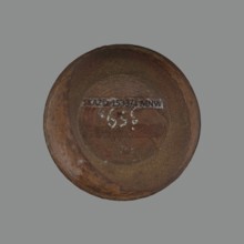 Tea canister chaire of the mimitsuki type. Brown container with two handles and a lid in a navy