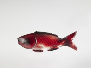 Snuffbox, creator unknown, carved with carps fish; Chinese, Qing dynasty 1644–1911; glass stained
