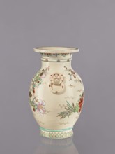 Vase, satsuma earthenware, decorated with crackle glaze and painted floral motifs including