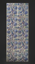 Panel of 10 tiles with plant decoration, Islamic art, Persian, Qajar dynasty 1785–1925, ceramics,
