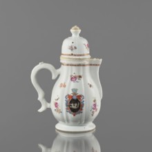 Jug with lid, ceramics with enamel paints, Canton China, Qing style, colored porcelain export