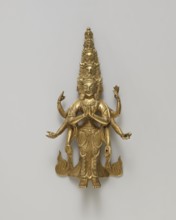 Guanyin, figurine, Chinese/Tibetan art, bodhisattva iconography, heads, flames, hands; 19th