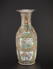 Vase, Chinese, 19th century, China; colored porcelain vessel decorated with figurative court