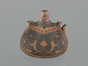 Waterskin matara, Turkish, Ottoman dynasty 1299–1922, 2nd half of the 16th century. Kidney-shaped