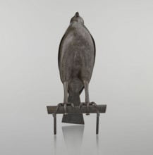 Falcon on a branch, Persian, 18th century, Iran; sculpture/figurine of a bird falcon with feathers,