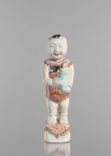 One of the Hehe Er Xian brothers holding a vase with lotus buds, Chinese, Qing dynasty, Kangxi