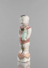 One of the Hehe Er Xian brothers holding a vase with lotus buds;, Chinese, Qing dynasty, Kangxi