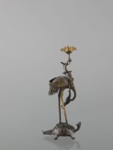 Candlestick shokudai, ; materials not specified; decorated with lotuses, turtles, cranes and