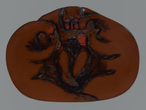 Tray, lacquer, monkeys, sambiki-no saru, Japanese art, trays, Japanese culture, Meiji 1868–1912.