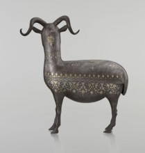 Ram, Islamic art, Persian, Qajar dynasty 1785–1925, sculpture; animal figurine of a ram with horns;