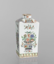 Bottle, Chinese, 18th century, porcelain vessel, decorated on each side with a basket of peonies,
