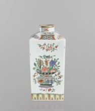 Bottle, vessel, Chinese, 18th century, porcelain; decorated on each side with a basket of peonies,
