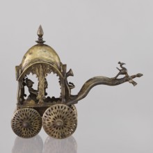 Miniature of a chariot, Indian, 19th century, South Asia; model of a temple chariot with peacocks