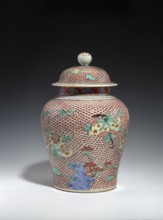 Vase with cover, 18th century, China; porcelain vessel with domed cover; Qing dynasty references to