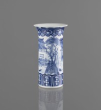 Flute-type vase, ceramic blue-and-white porcelain, Chinese, 17th–18th century, landscape motifs,