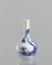 Vase-bottle, blue and white porcelain, figural scenes and landscape motifs; Chinese, Kangxi period