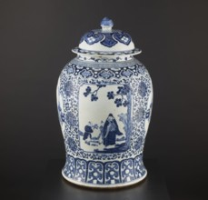 Pot with cover, resource pots, blue-and-white porcelain, Chinese art, plant motifs and mountain