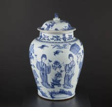 Pot with a cover, Chinese, Qing dynasty 1644–1911, 18th century, blue and white porcelain storage