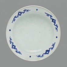 Flowerpot on base, Chinese, Qing 1644–1911, blue-and-white porcelain jardinière with landscape