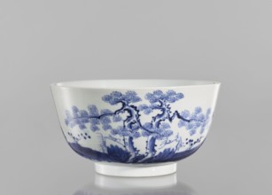 Bowl, ceramics, blue and white porcelain, inscriptions, landscape motifs, fishermen; Chinese, Qing