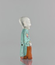 Boy with ruyi — incense burner, Chinese, 19th century, colored porcelain, Ming style, ruyi scepter
