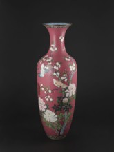Vase, cloisonné enamel, late 19th century Meiji Period, Japan. Long, narrow neck flaring at the