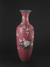 Vase, cloisonné enamel, late 19th century Meiji period, Japan. Long narrow neck flaring at the