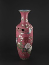 Vase, Japanese, Meiji period late 19th century. Cloisonné enamel vessel with long narrow neck