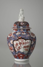 Vase with cover, Japanese ceramics imari, 18th century Edo period, Japan. Portrays flowers, tree,