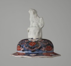 Vase with cover, Japanese ceramics, imari decoration of flowers, tree, bamboos, peonies, and