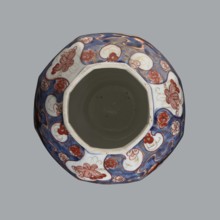 Vase with cover; creator, Japanese ceramics, Imari style; subject: flowers, tree, bamboos, peonies,
