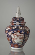 Vase with cover;, Japanese, Edo period 18th century; porcelain, Imari style; decoration: flowers,