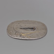 Crossguard tsuba, Kawarabayashi Hidekuni 1825–1891. Rectangular tsuba with rounded corners nadegaku