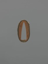 Sword hilt cap kashira, Japanese, katana hilt cap decorated with two flowerpots: one with a dwarf