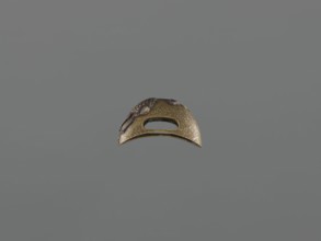String threading knob kurigata, Japanese, katana scabbard decorative element featuring deer,