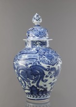 Vase with cover, Japanese, Edo period Genroku–Kyoho, ca. 1690–1730, Arita porcelain, blue-and-white