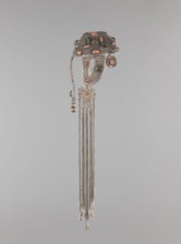 Headgear ornament coif, 19th century, Mongolia. Made of silver with ear cuffs; filigree. Category: