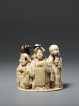 Okimono in the shape of a group of six singing people; maker, Japanese, Meiji period late 19th
