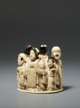 Okimono in the shape of a group of six singing people; late 19th century Meiji period, Japan;