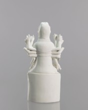 Guanyin on a lotus throne, Chinese, Blanc de Chine porcelain sculpture, 18th century, Fujian,