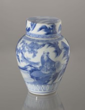 Storage Vessel with Lid, Zôshuntei Sanpo 1841–1878. Storage pot, blue-and-white porcelain,