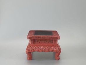 Table-shaped stand, meander and geometric ornaments, plant motifs including peonies; Chinese, Ming