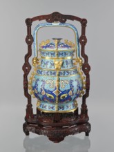 You-type vessel with a lid on a stand;, Chinese, Qing dynasty, Qianlong period 1736–1795. Cloisonné